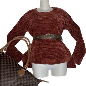 BOGO💥 Pink Rose Copper Velour Crew Neck Oversized Sweater Sz S